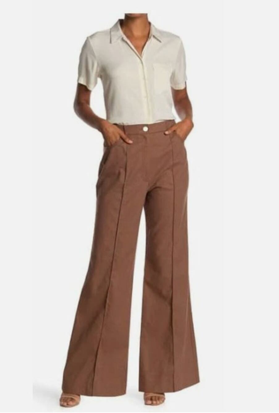 Kate Spade Sz 10 Brown Spicecake Basket Weave Flare Wide Leg Pants Quiet Luxury